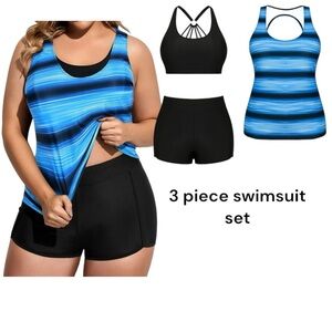 Rivelino Plus Size 3 Piece Tankini Tummy Control swimsuit with Boy Shorts